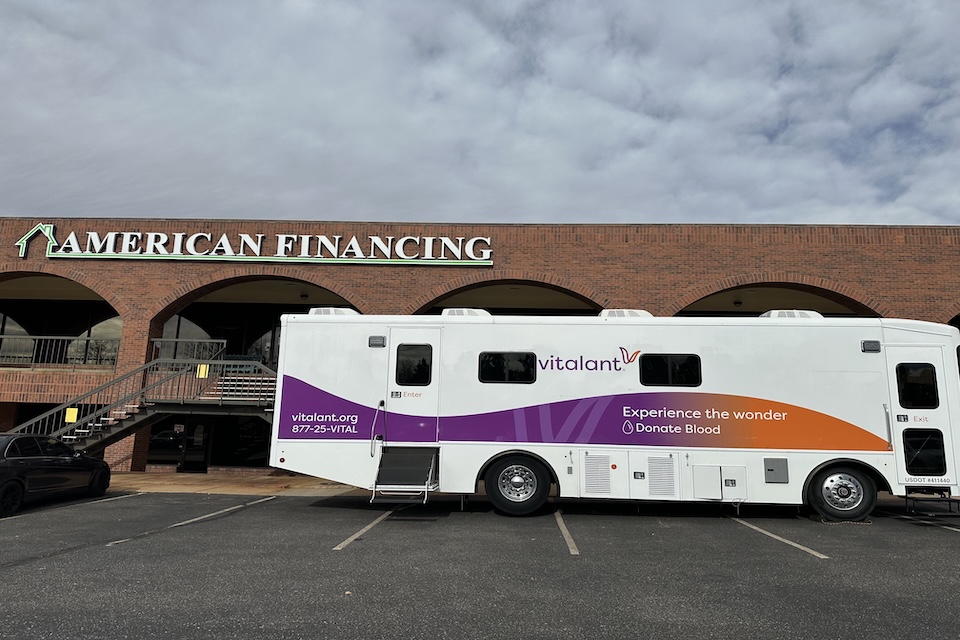 Vitalant blood drive van in front of AFC